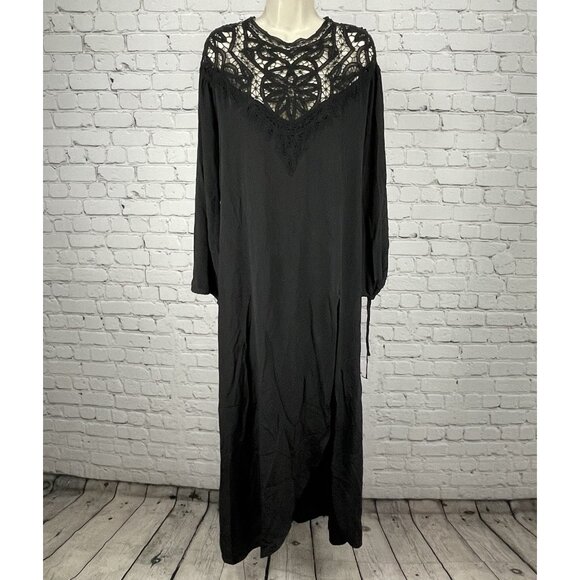 NWT For Love & Lemons Black Silk Crochet Backless Maxi Dress Size Medium M - Picture 1 of 11